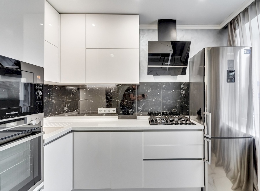 Белый кухонный гарнитур-Угловая кухня глянец «Модель 770»-фото3